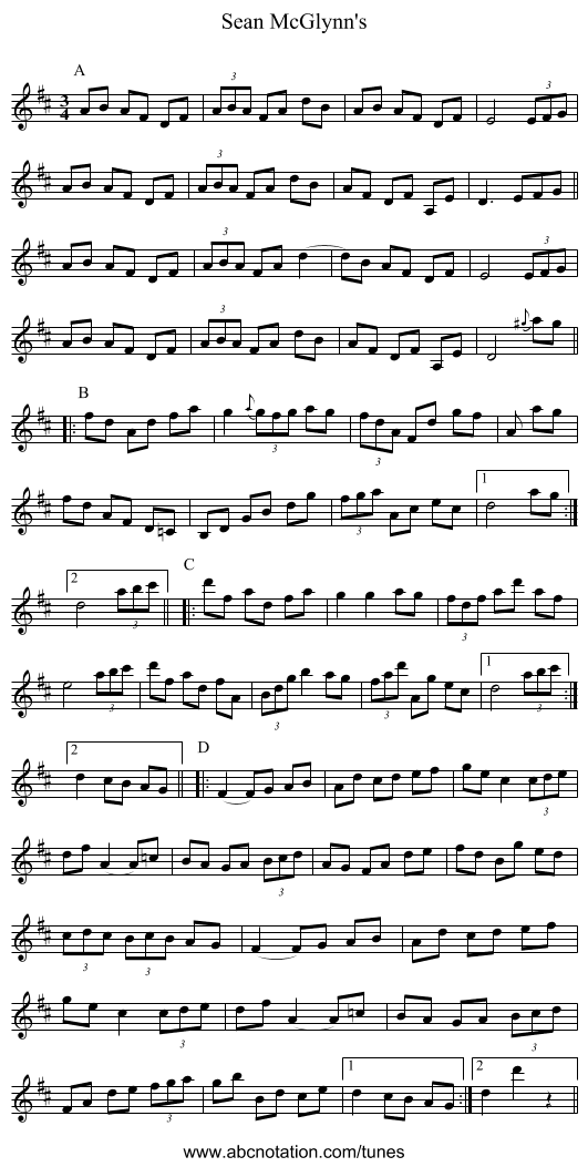 Sean McGlynn's - staff notation