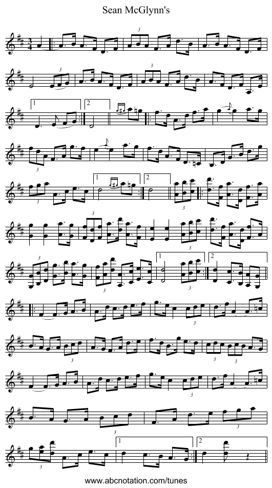 Sean McGlynn's - staff notation