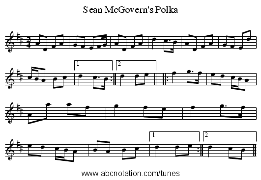 Sean McGovern's Polka - staff notation