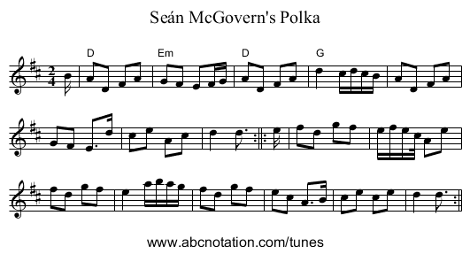 Seán McGovern's Polka - staff notation