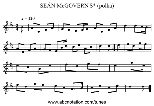 SEÁN McGOVERN'S* (polka) - staff notation