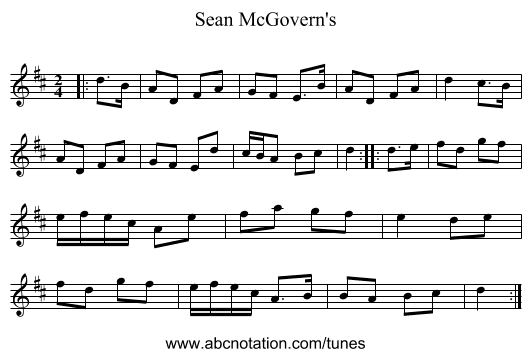 Sean McGovern's - staff notation