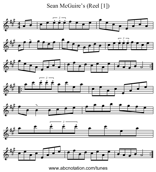 Sean McGuire’s (Reel [1]) - staff notation