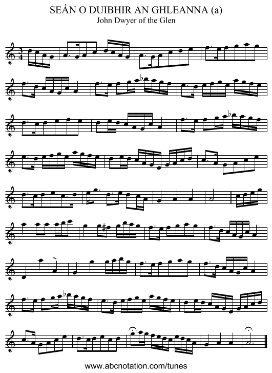 SEÁN O DUIBHIR AN GHLEANNA (a) - staff notation
