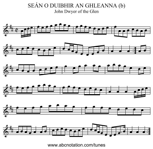SEÁN O DUIBHIR AN GHLEANNA (b) - staff notation