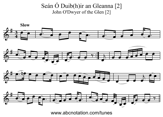 Seán Ó Duib(h)ir an Gleanna [2] - staff notation