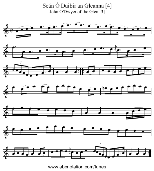 Seán Ó Duibir an Gleanna [4] - staff notation