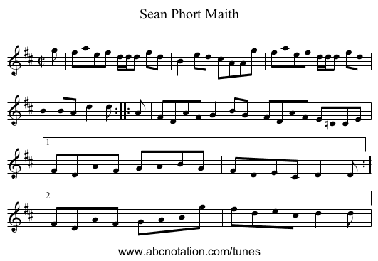 Sean Phort Maith - staff notation