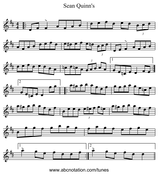 Sean Quinn's - staff notation