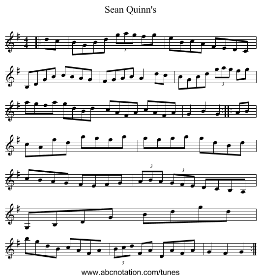 Sean Quinn's - staff notation