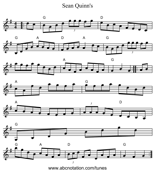 Sean Quinn's - staff notation