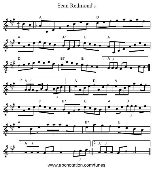 Sean Redmond's - staff notation