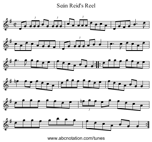 Seán Reid's Reel - staff notation