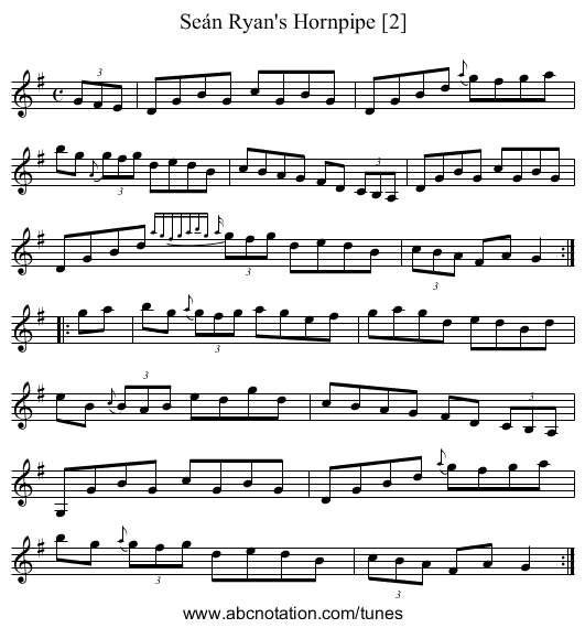 Seán Ryan's Hornpipe [2] - staff notation