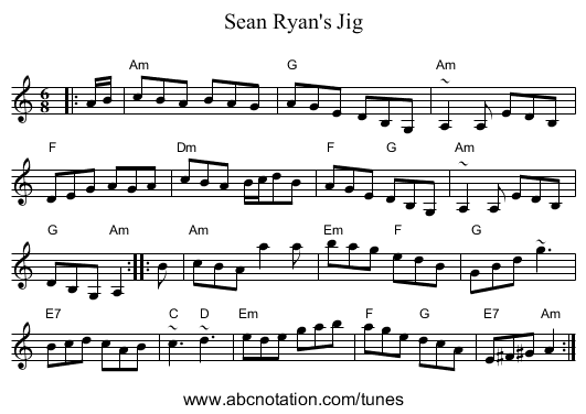 Sean Ryan's Jig - staff notation