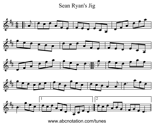 Sean Ryan's Jig - staff notation