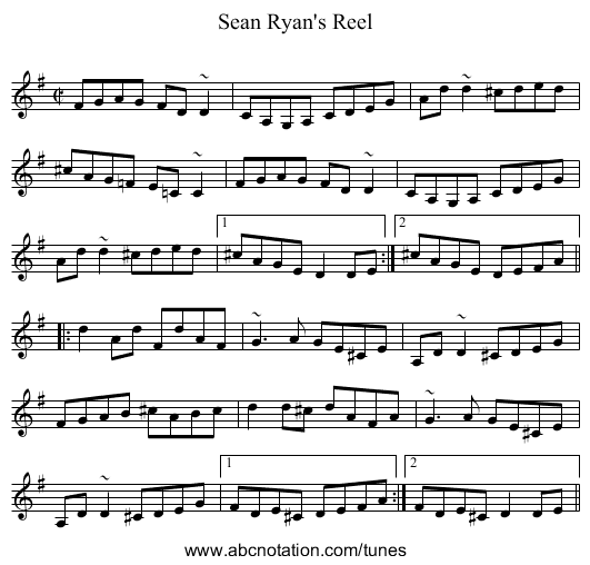 Sean Ryan's Reel - staff notation