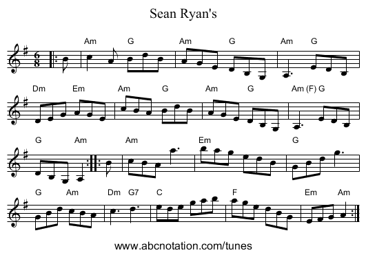 Sean Ryan's - staff notation
