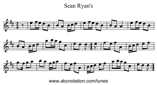 Sean Ryan's - staff notation