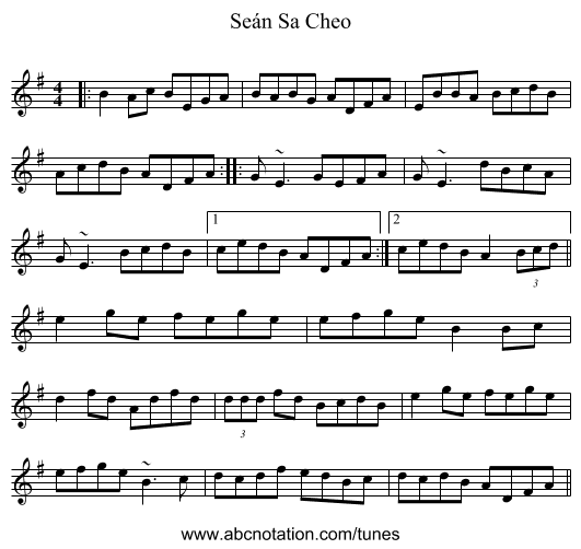 Seán Sa Cheo - staff notation