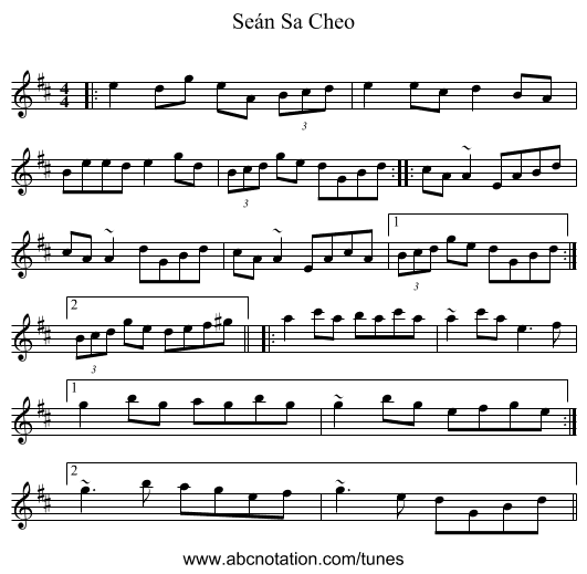 Seán Sa Cheo - staff notation