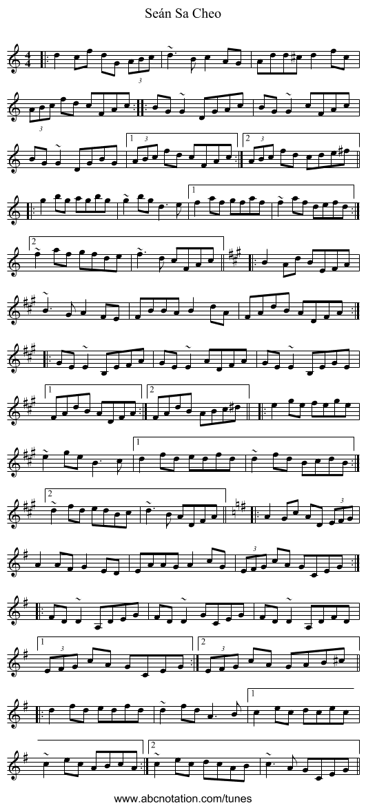 Seán Sa Cheo - staff notation