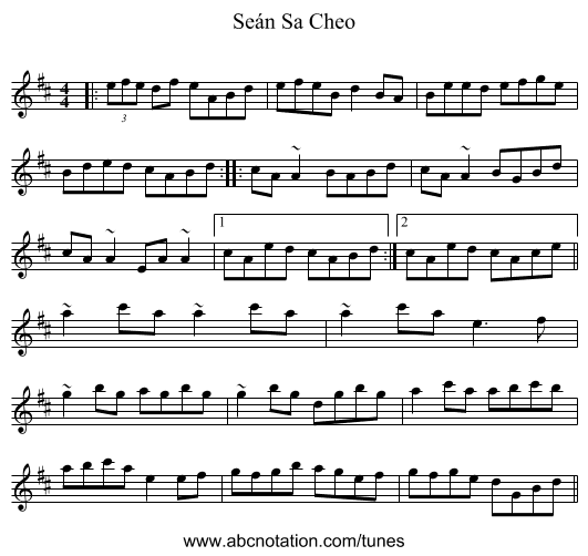 Seán Sa Cheo - staff notation