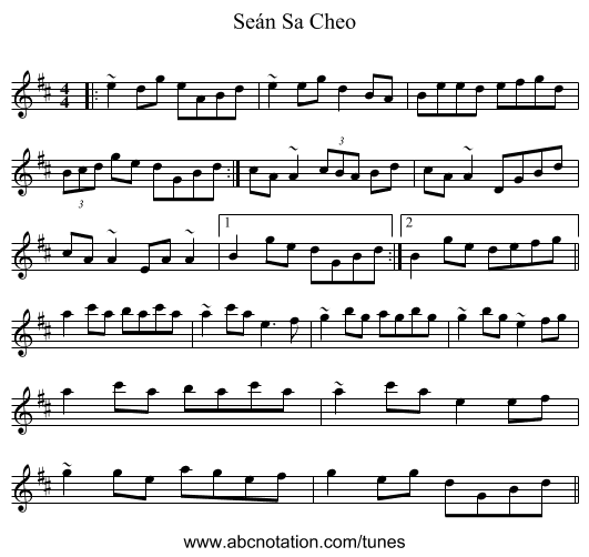 Seán Sa Cheo - staff notation