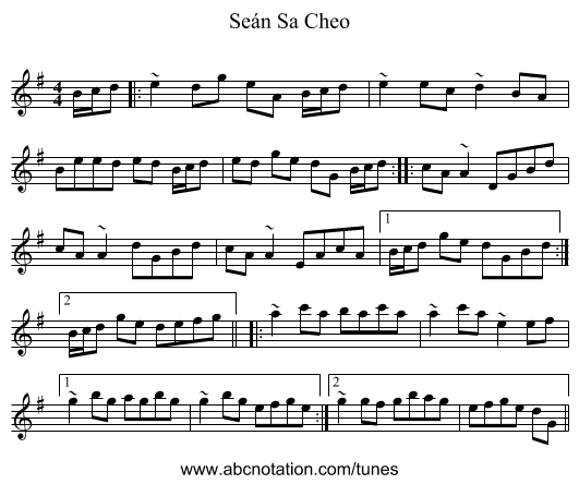 Seán Sa Cheo - staff notation