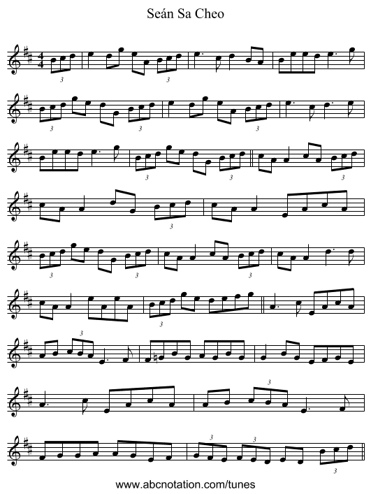 Seán Sa Cheo - staff notation