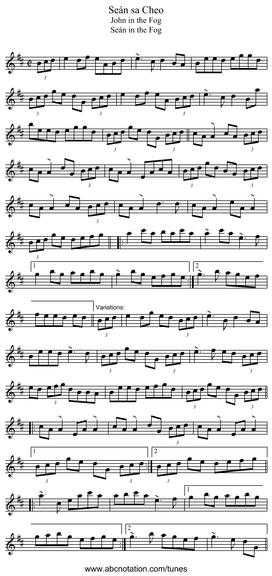 Seán sa Cheo - staff notation