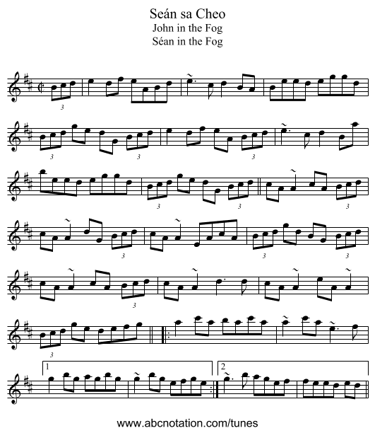 Seán sa Cheo - staff notation