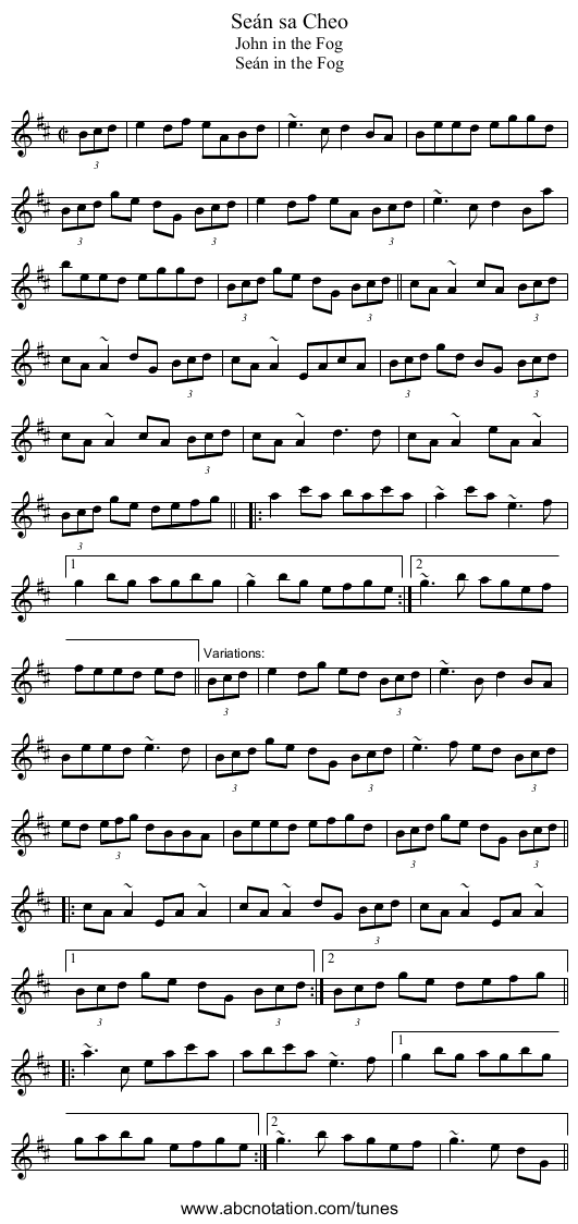 Seán sa Cheo - staff notation