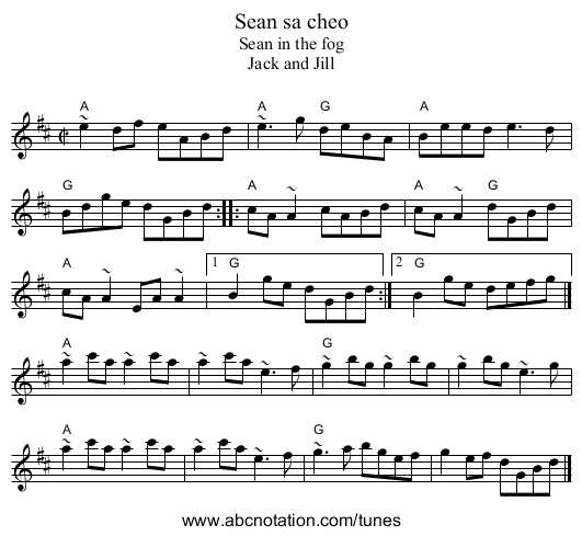 Sean sa cheo - staff notation