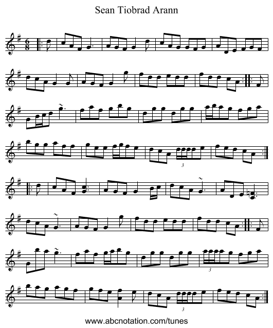 Sean Tiobrad Arann - staff notation