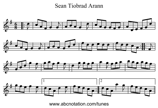 Sean Tiobrad Arann - staff notation