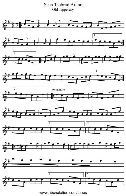 Sean Tiobrad Árann - staff notation