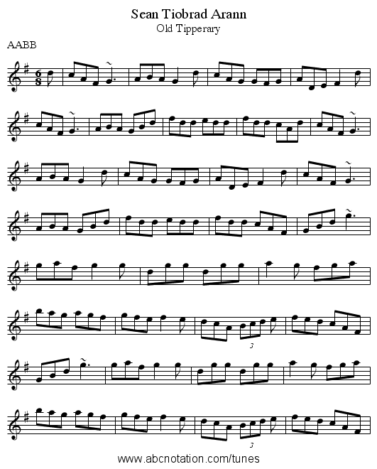 Sean Tiobrad Arann - staff notation