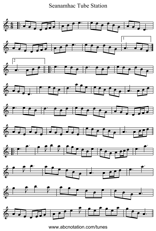 Seanamhac Tube Station - staff notation