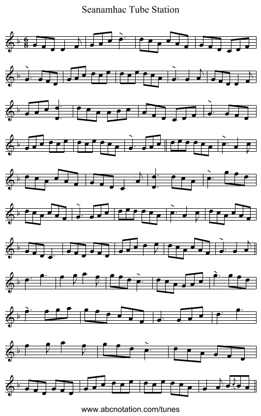 Seanamhac Tube Station - staff notation