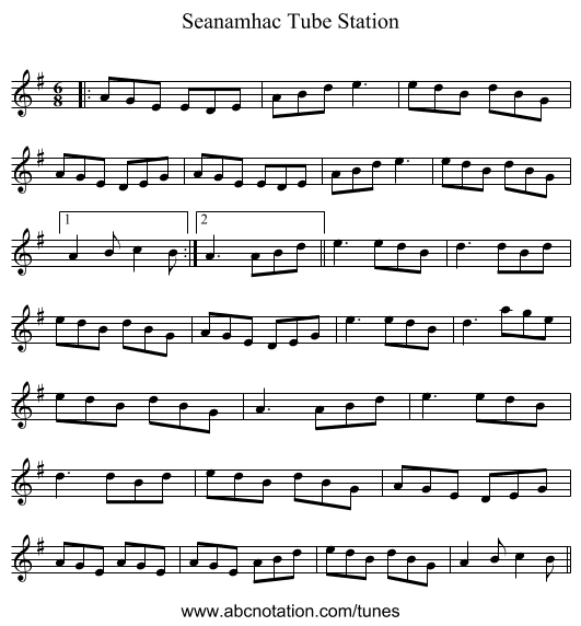 Seanamhac Tube Station - staff notation