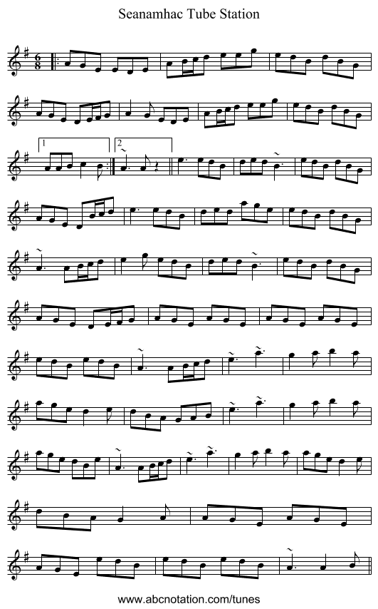 Seanamhac Tube Station - staff notation