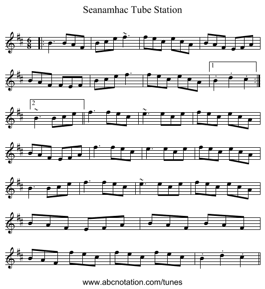 Seanamhac Tube Station - staff notation