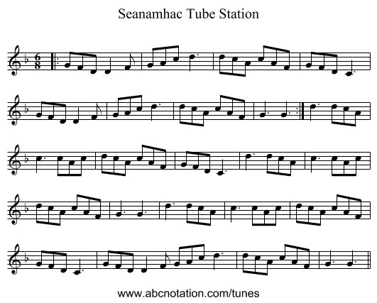 Seanamhac Tube Station - staff notation