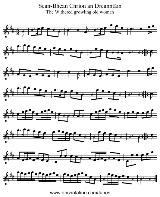 Sean-Bhean Chríon an Dreanntáin - staff notation