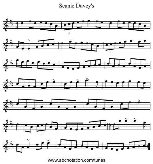 Seanie Davey's - staff notation