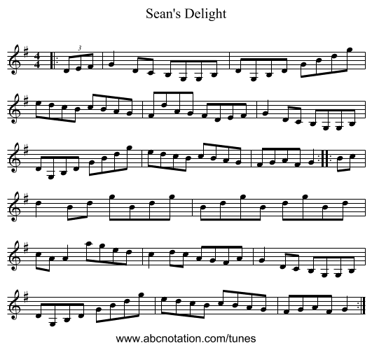 Sean's Delight - staff notation
