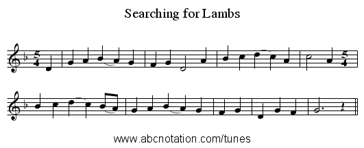 Searching for Lambs - staff notation