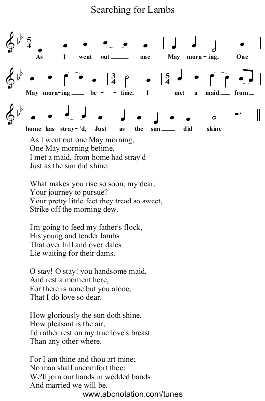 Searching for Lambs - staff notation
