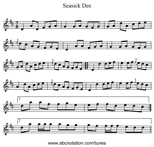Seasick Dee - staff notation